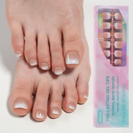 Misssix Press On Toe nails Short, 150Pcs French Toenail Tips, Brown Gradient Square Soft Gel Fake Toe Nail Tips Extensions for Women Nail Art DIY 15 Sizes