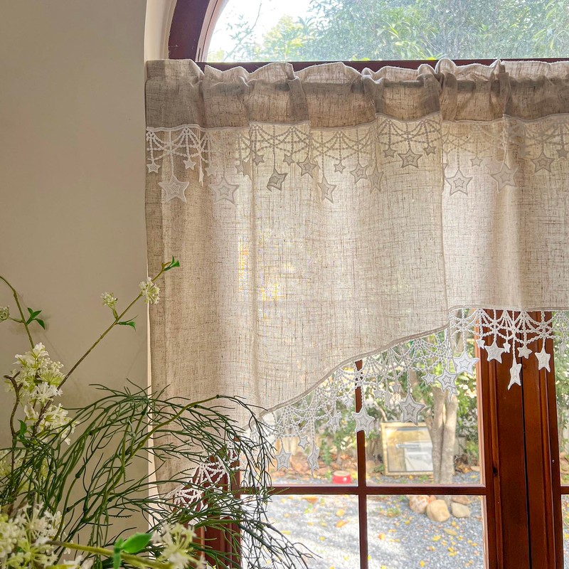 AiDamai Swag Curtain with Star Trim Arched Doorway Curtain 1PC