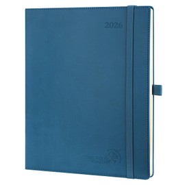 POPRUN 2026 Planner (Large - 8.5'' x 10.5'') - 2026 Weekly Calendar (Jan. 2026 - Dec. 2026) with Hourly Time Slots, Weekly/Monthly Appointment Book for Time Management - Leather Soft Cover - Night Sky Blue