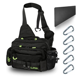 WataChamp One-Shoulder Fishing Bag with 5 Carabiners, Water Resistant, 427.2 Cubic Inch (7 L) Capacity, Double Zippers, Adjustable Shoulder Pad, Detachable Waist Strap, Holders for Rods and Pliers