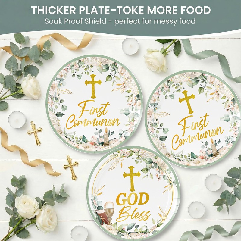 First Communion Party Plates Baptism Party Decorations Supplies God Bless