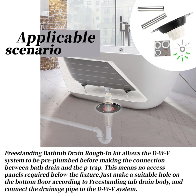 Freestanding Bathtub Rough-in Kit With Stainless Steel Tail Pipe and
