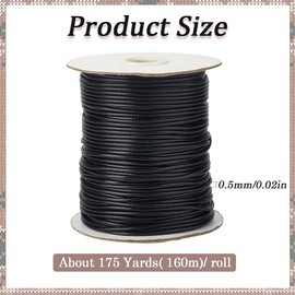 CABODYALS 160M 0.5mm Black Waxed String Waxed Thread Macrame Cord Polyester Leather Wax Round Lanyard Strings Beading Cords Rope for Jewelry Making Beads Bracelets Necklaces DIY Crafts Supplies
