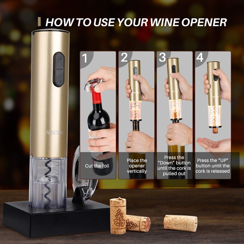 Secura Electric Wine Opener, Automatic Bottle Corkscrew Opener with Foil