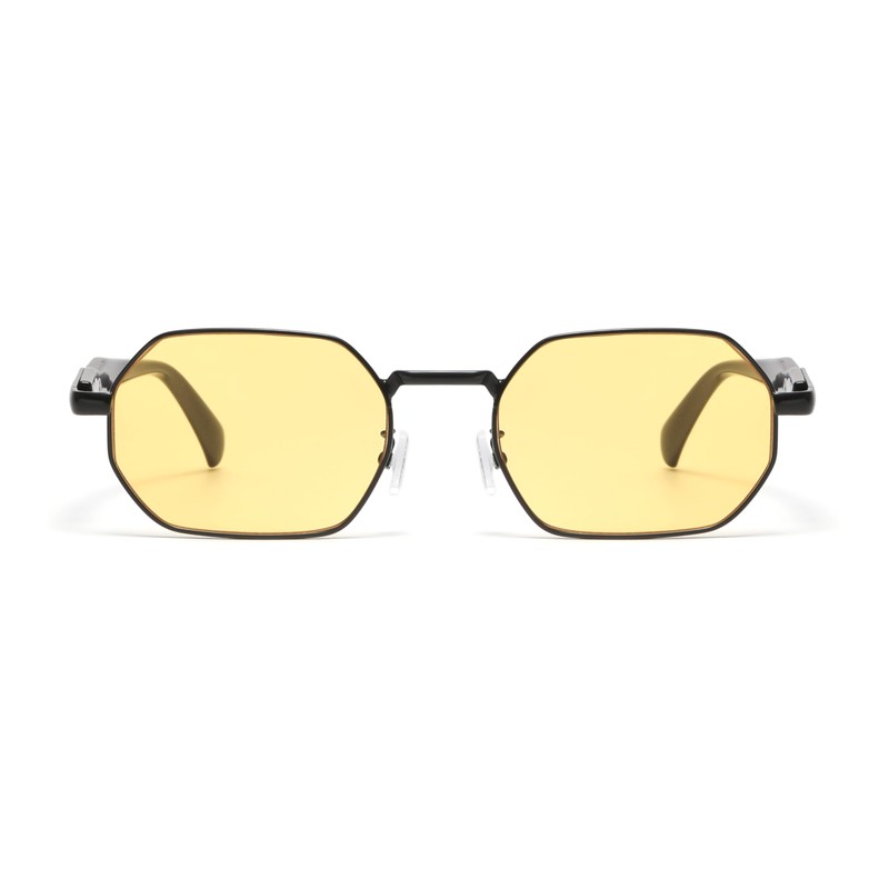 QVKUUT Retro Hexagonal Sunglasses Women Men Rectangular Metal Frame Glasses