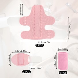 Pack of 2 Finger Splints, 2 Short Finger Smoothers and 5 Finger Sleeves, Adjustable Finger Stabiliser Brace Finger Support for Sprained Swollen Overstrained Fingers Middle Fingers (Pink)