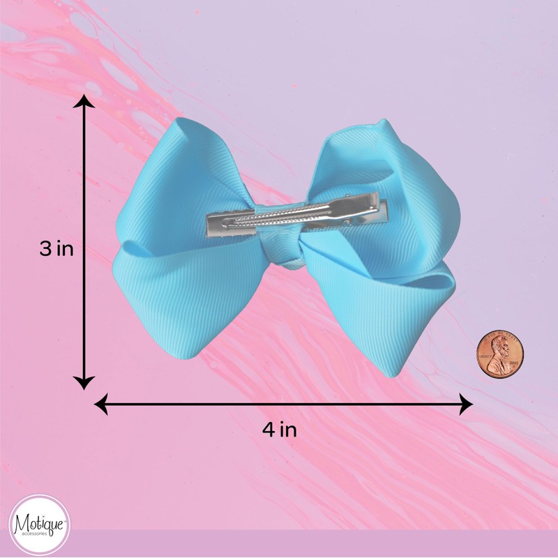 4 Inch Grosgrain Hair Bow for Girls (Light Blue)