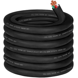 10/4 Wire 10AWG SOOW Wire 10 Gauge,10/4 Portable Power Cable 10 Gauge 4 Conductor Electric Cable SOOW Extension Cord for NEMA 14-30amp Generator,Welder,Portable Light,EV Car Charger,Motor Lead-50ft