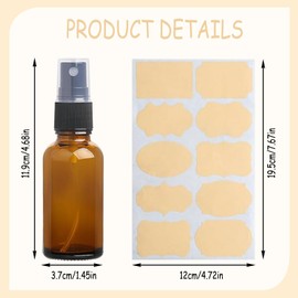 GESDYO 6Stk 50ml Braunglas kleine Sprühflasche Glas Braunglasflasche Zerstäuber Flasche Nachfüllbar Parfümzerstäuber mit Trichter und Etikettenaufkleber für Ätherische Öle, Parfums.