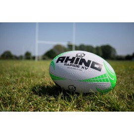 Rhino Rapide XV Rugby Ball, White/Green, Size 5