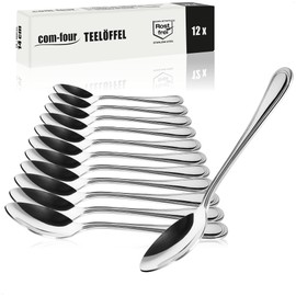 COM-FOUR® 12 x Stainless Steel Tea Spoons - Stylish Cutlery in Simple Design - Coffee Spoon - Dessert Spoon - Tea Service - 14 cm (12 Pieces - Teaspoon 14 cm)