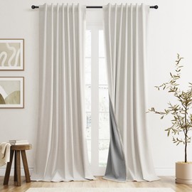 SPWIY 100% Blackout Linen Curtains 96 Inches Long for Bedroom Living Room Cream Natural Thermal Boho Farmhouse Black Out Drapes Back Tab Light Blocking Window Curtain Beige Nursery Set of 2, 52x96
