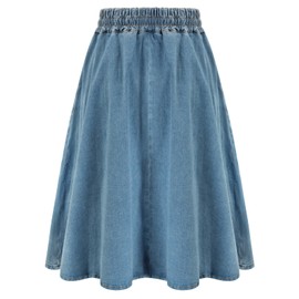 KANCY KOLE Women Casual Jean Skirts Mid Length Drawstring A-Line Flared Denim Long Skirts XL