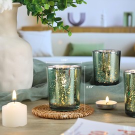 DARJEN 24Pcs Green Votive Candle Holders,Tea Lights Candles Holders for Wedding Centerpieces & Party Decorations, Home Table - Mercury Glass