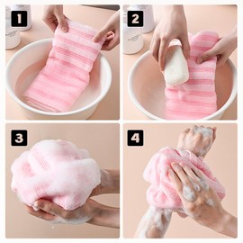 ANWEIXUE Extra Long Exfoliating Washcloth,Exfoliating Washcloth Face,Japanese Towel with,Exfoliating Body Scrubber with 2 Sides for Scrubbing & Washing