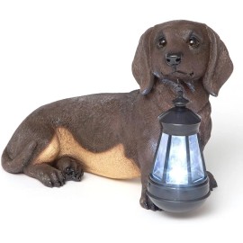 ATCS Realistic Dachshund Dog Puppy Garden Sculpture Holding Solar LED Lighted Lantern