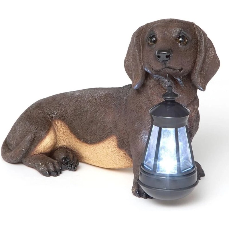 ATCS Realistic Dachshund Dog Puppy Garden Sculpture Holding Solar LED