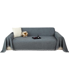 Oblu life Washable Couch Cover for Dogs, Non-Slip Pet Sofa Protector - Fits 2 Cushion Couches, Furniture Protector with Tassels Chenille Sofa Covers for Pets (Dark Grey, 71" x 102")