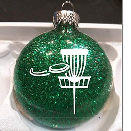 Jenuine Crafts Disc Golf Frisbee Sports Green Glitter Holiday Ornament Shatterproof Disc