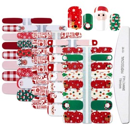 WOKOTO 5 Sheets Christmas Adhesive Nail Polish Decals Strips with 1Pc Nail File Snowflake Nail Art Wraps Stickers Manicure Kit for Women