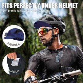 XXL Cooling Cycling Cap Skull Caps Under Helmet Mesh Hats with Sun Visor for Big Head Bike Hard Hat Liner for Men Navy