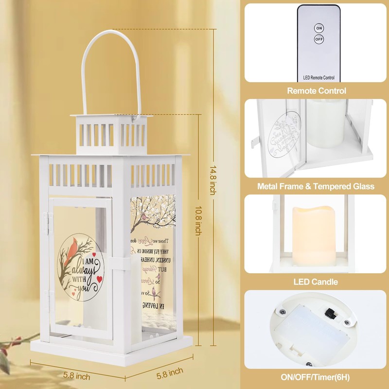 Memorial Lantern Sympathy Gift with Flickering LED Candle - Thoughtful