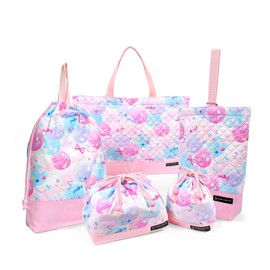 N8143200, 5-piece Set for Kindergarten and School Enrollment, Quilted, Lesson Bag Q, Shoe Case Q, Gym Bag, Lunch Bag, Cup Bag, Fluffy Cute Candy Pop