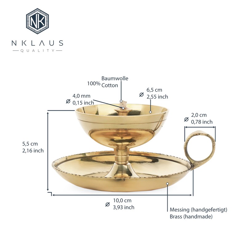 NKlaus Ghee Lamp Oil Lamp with Wick Handmade Brass House