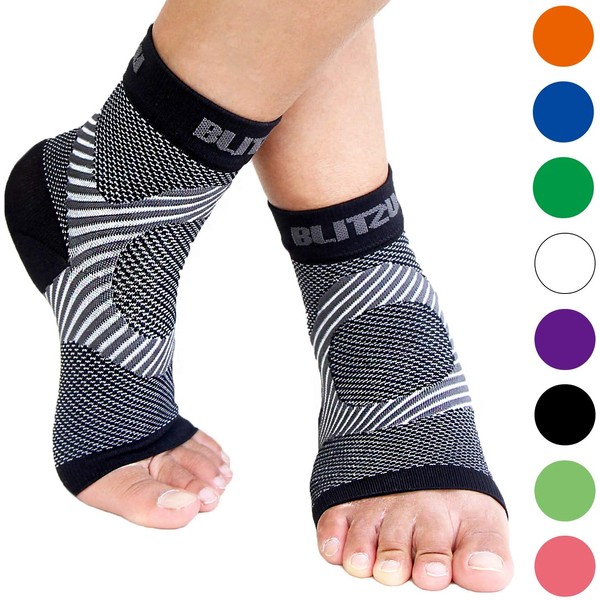 BLITZU Plantar Fasciitis Compression Socks For Women & Men - Best Ankle and Nano Sleeve For Everyday Use - Provides Foot & Arch Support. Heel Pain, and Achilles Tendonitis Relief. BLACK L/XL