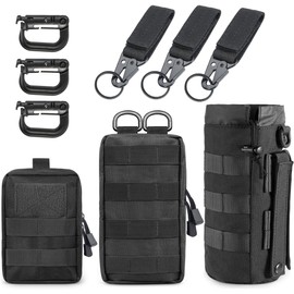 MUCHER 3 Pack Molle Pouches Tactical Waist Bags EDC Utility Pouch Waist Bag with 3 Hooks and 3 Keychains for Outdoor Hiking Hunting Camping Training Travelling (Black)