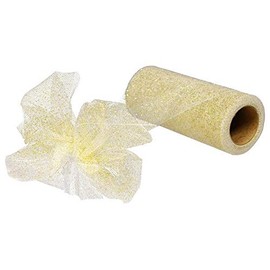 Gliter Tulle Ribbon Spool - 6" x 25 Yards - 75 Feet (Ivory, Gold)