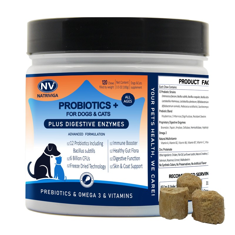 NATRIVIGA Freeze-Dried Probiotics for Dogs with Enzymes, Omega-3 & Zinc