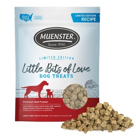 Muenster Premium Lean Beef Freeze Dried Dog Treats (4oz) - Healthy Coat, Joints & Digestion for Training or Meal Topper - Little Bits of Love Limited Edition - Made in USA