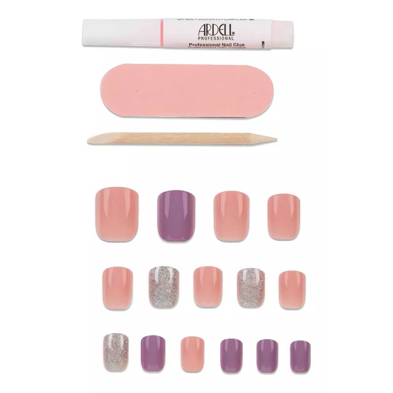 Ardell Uñas Postizas Decoradas Rosa Lila Glitter Brillos Premium