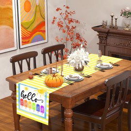 Linen Yellow Ice Cream Hello Summer Table Runner Summer Hawaiian Party Hawaii Party Ice Cream Party Decorations and Supplies for Home 13x72 Inch