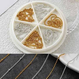 3D Nail Chain Charms - Metallic Chain Nail Charms - 6 Strips Gold Silver Nail Charms Accessories, Line Nail Charms for Nails Making DIY