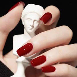 RUPOFUZA Red Press on Nails Medium,Nails Press on Solid Colour Square Fake/False Nails with Press ons Designs Acrylic Press on Nails Gloss Artificial Nails Stick on Nails for Women 24pcs