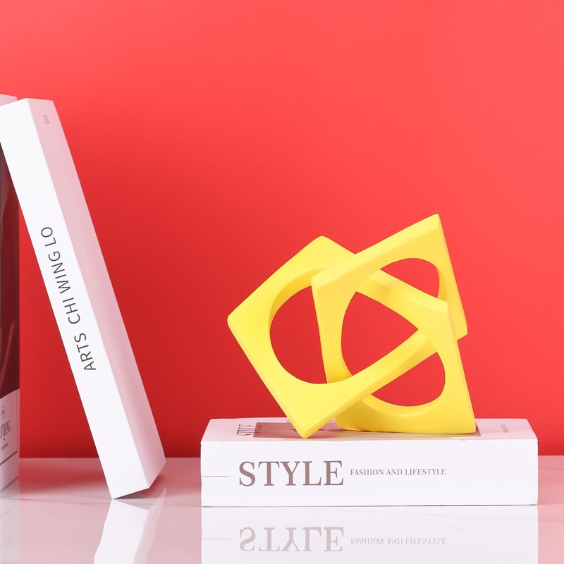 Modern Geometric Sculpture Yellow Knot Statue Decor, Home Yellow Bookcase