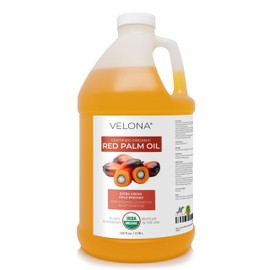 velona USDA Certified Organic Red Palm Oil 1 Gallon / 128 Fl Oz | Food and Cosmetic Grade | in jar | Extra Virgin, Cold Pressed | Skin, Face, Body, Hair Care | Use Today - Enjoy Results