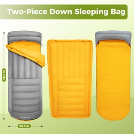 ATEPA Down Sleeping Bag for Backpacking Ultralight 650 FP, 53.6℉/44.6℉/26.6℉ 3 Season 2-Piece Sleeping Bag Recyclable Material with Compression Sack, as Blanket, Grey