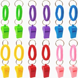 Aurorasports Whistle with Bracelet, 6 Colors Loud Plastic Whistle Stretchable Wrist Keychain for Refereeing, Footballing, Survival Emergency Training (Multicolor, 12 Pack)
