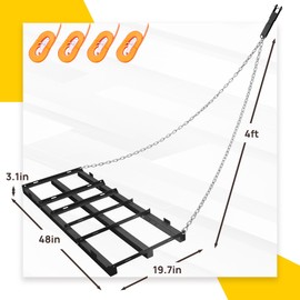 POPMOON 4 FT Drag Harrow - Heavy Duty Driveway & Lawn Leveling Tool with 4 FT Chain for ATV, UTV, Tractor, Mower | Power Rake for Gravel, Sand, Soil & Hay | Ideal for Yard & Landscape,Black