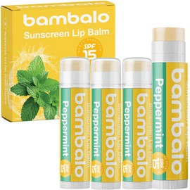 Bambalo 4-Pack Peppermint SPF 15 Lip Balm - Organic Ingredients, Broad Spectrum UVA/UVB Protection - Hydrating & Moisturizing, USA Made