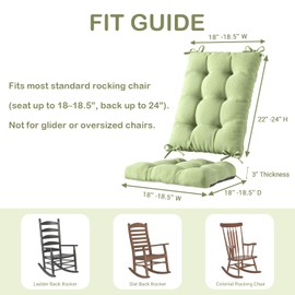 Codi Rocking Chair Cushions, Indoor Water Resistant Rocker Chairs Replacement Cushion Set for Patio Porch Garden - Fits Most Standard Rockers, Sage 1PK