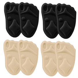 KOMBIUDA 4pairs Sponge Forefoot Pads for High Heels Sweat-absorbent Breathable Pain Insoles Non-slip Cushioning for Comfortable Walking Black and Skin Tone