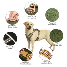 Beirui Dog Harness Medium Sized Dog,No Pull Pet Harness, Adjustable Dog Vest for Easy Walking, Breathable Oxford Material, Reflective Strips with Metal Front Clip Control Medium Large Dogs,Green
