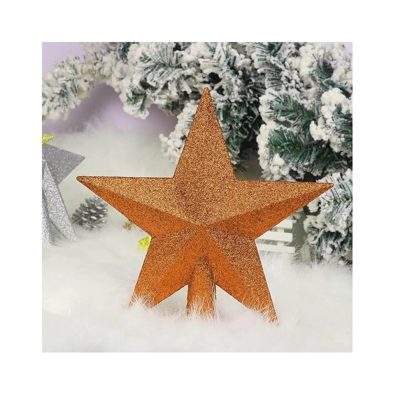 YYCRAFT Glitter Star Tree Topper Christmas Decoration-6 Inch,Orange