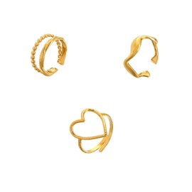 Rrdaily Fashion Stainless Steel Stackable Knuckle Rings Set for Women,Gold Hollow Knuckle Heart Wave Rings Set Hip Hop Jewelry Gift (A)