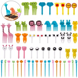 VEGCOO Pack of 60 Food Picks Fruit Forks Kids Skewers Mini Forks Cute Toothpicks Dessert Fruit Lunch Party for Adults (Blue)