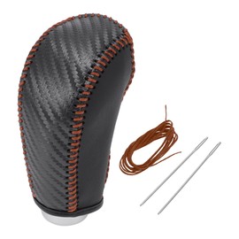HEROFFIX 1 Pc Gear Shift Knob Cover for Subaru Forester 14-17 Stick Shifting Handle Protector Black Carbon Fiber Brown Faux Leather